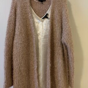 Lane Bryant Rose Gold Holiday Sweater and Cream Satin Tank Top